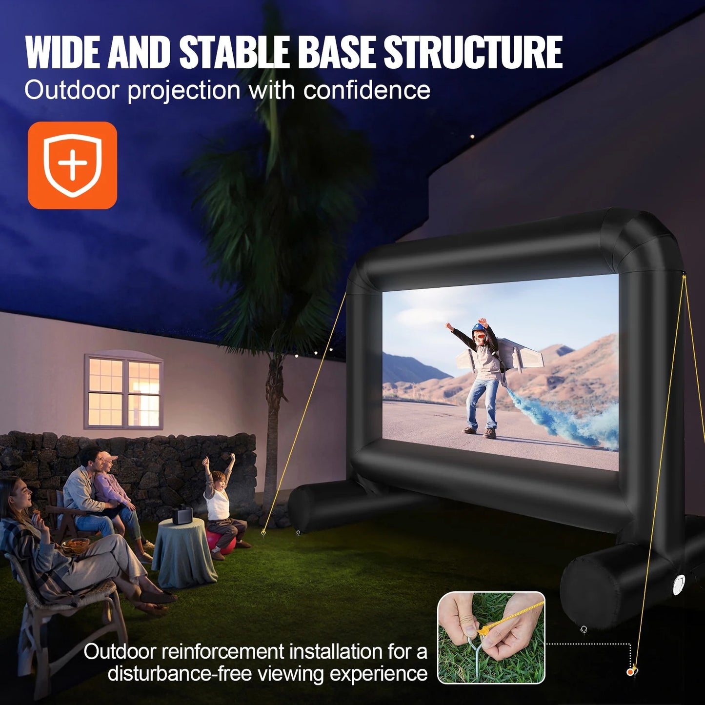 Outdoor Cinema Display, 14 FT Air-Filled Projection Screen with Air Pump and Transport Sack, Dual-Sided Display, Durable Oxford Material Inflated Display for Exterior Gatherings