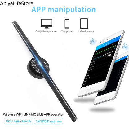 40CM 3D Holographic Projector Fan 224 LED Lamp Beads Advertising Machine Logo Display WIFI Hologram Imaging Player Light