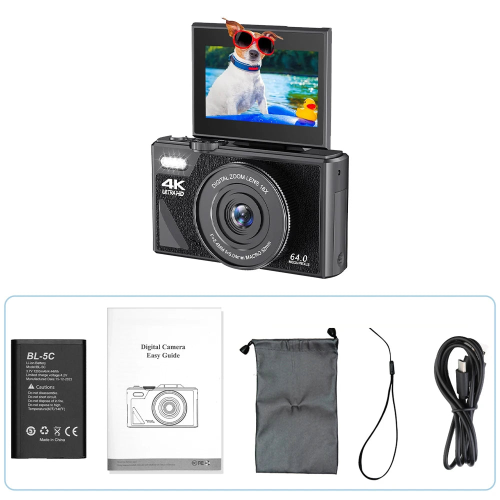 4K Digital Camera 64MP 3.0 Inch Rotatable Screen 18X Digital Zoom Wifi Vlog Camcorder Retro Video Recorder Youtub Webcam Cameras