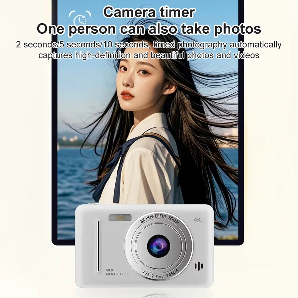 4K Digital Camera 50MP HD Retro Pocket Cameras Photography Travel Selfie Entry-Level Small Camera with 8X Zoom Compact Camcorder
