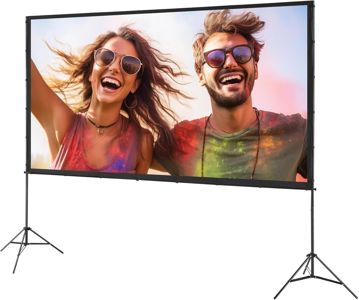 Projector Screen with Stand, 120 Inch 16:9 4K 1080 HD Outdoor Movie Screen With