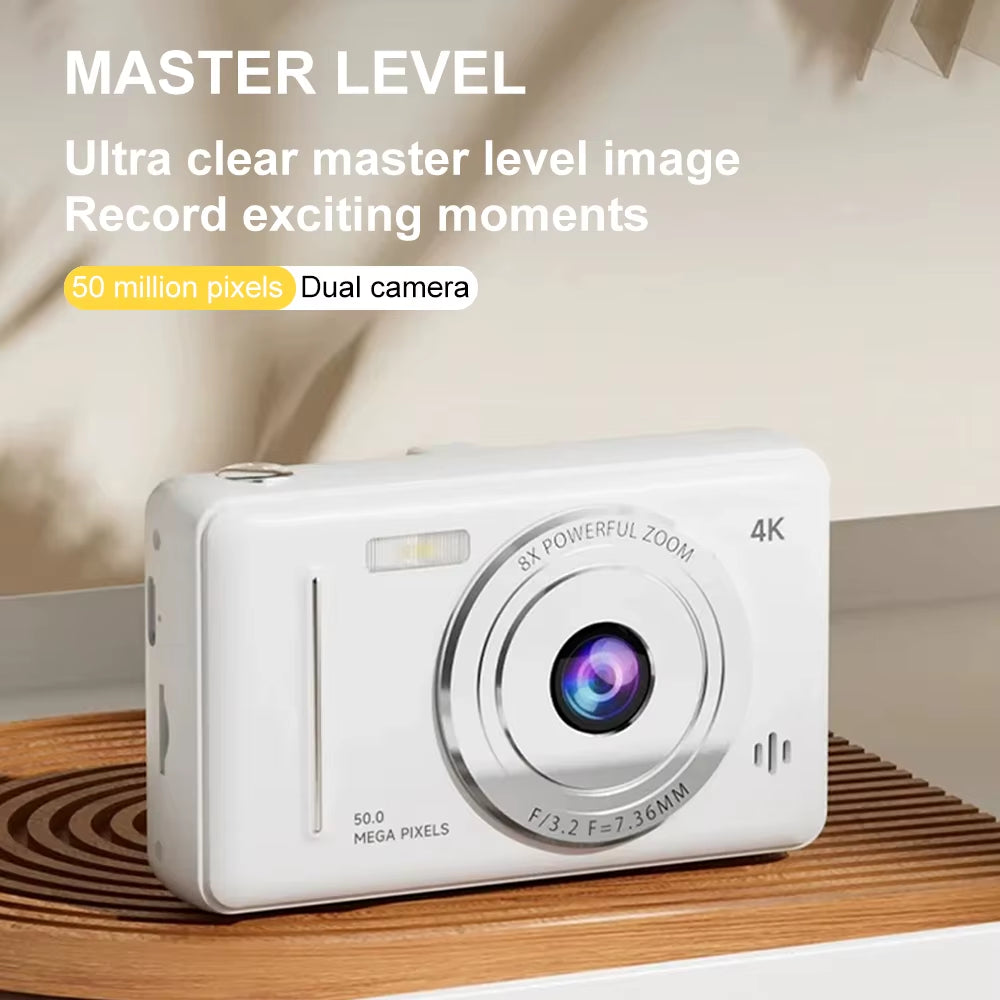 4K Digital Camera 50MP HD Retro Pocket Cameras Photography Travel Selfie Entry-Level Small Camera with 8X Zoom Compact Camcorder