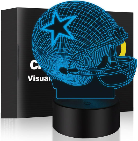 3D Illusion Night Light Desk Lamp, 7 Colors Auto Gradual Changing USB Powered LED Lights with Touch Switch for Kids Gifts Home Decoration (Baseball Helmet)