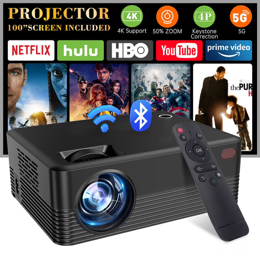 Projector with Wifi and Bluetooth, 2024 Upgrade Outdoor & Camping Projector, Mini Movie Projector Supports 1080P, Wireless & Wired Portable Projector for Home Entertainment & Camping Nights