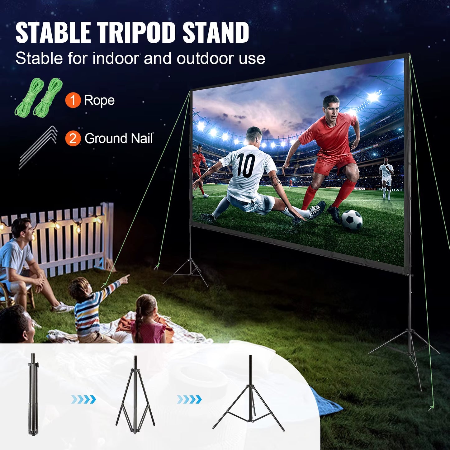 Succebuy Projector Screen W/ Stand 150In 16:9 4K 1080 HD Portable Projection Screen for Home Office Garden Moive Theater Cinema
