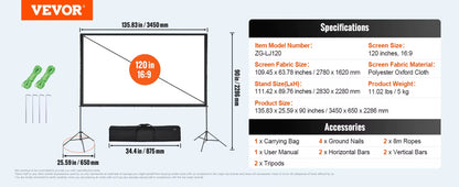 Projector Screen with Stand 100 120 150 Inch 16:9 4K 1080 HD Portable Projection Screen for Home Office Theater Cinema