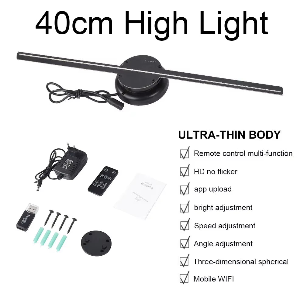 40CM 3D Holographic Projector Fan 224 LED Lamp Beads Advertising Machine Logo Display WIFI Hologram Imaging Player Light