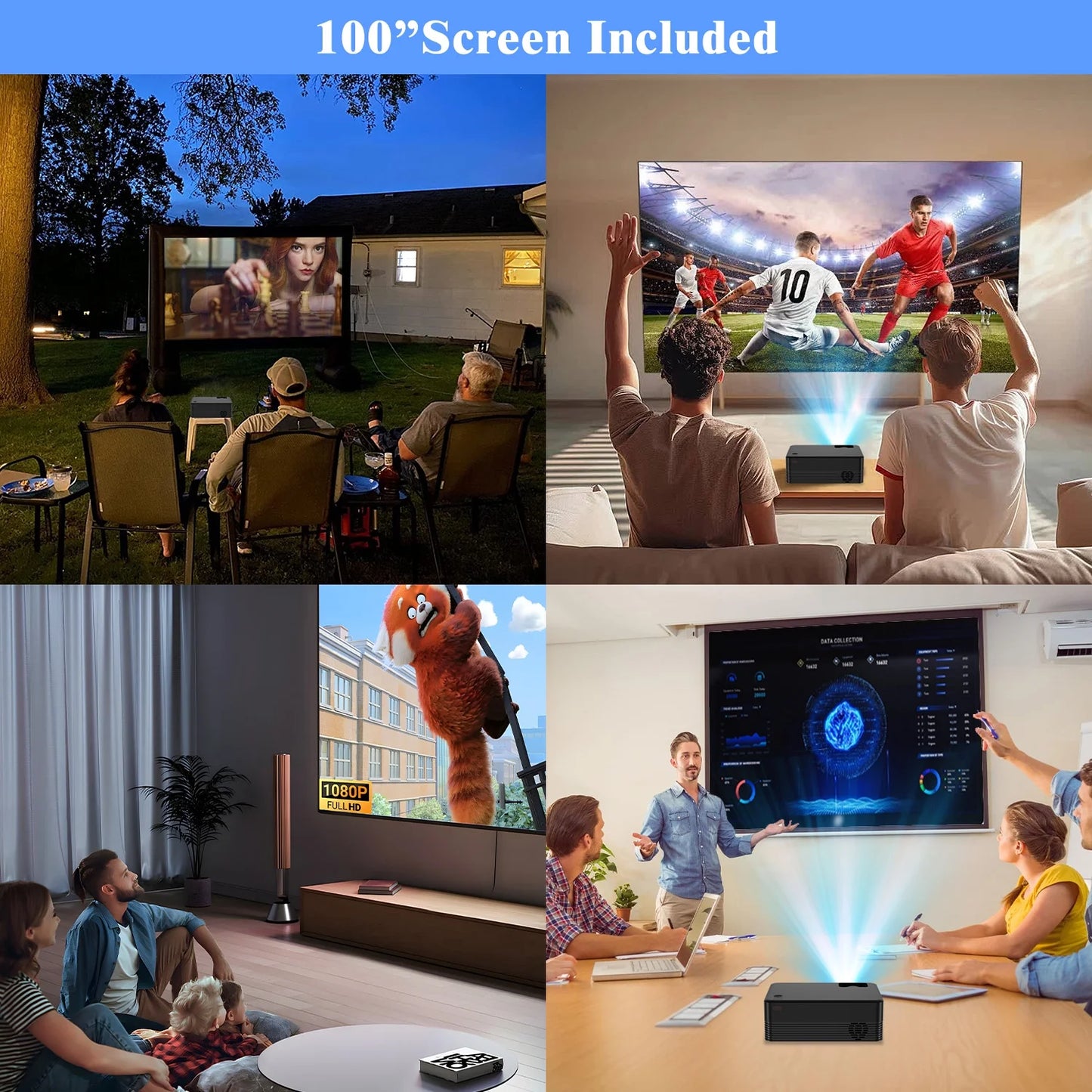 Projector with Wifi and Bluetooth, 2024 Upgrade Outdoor & Camping Projector, Mini Movie Projector Supports 1080P, Wireless & Wired Portable Projector for Home Entertainment & Camping Nights