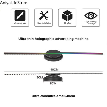 40CM 3D Holographic Projector Fan 224 LED Lamp Beads Advertising Machine Logo Display WIFI Hologram Imaging Player Light