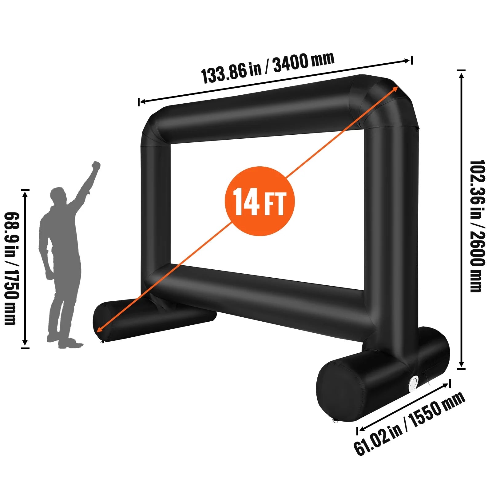 Outdoor Cinema Display, 14 FT Air-Filled Projection Screen with Air Pump and Transport Sack, Dual-Sided Display, Durable Oxford Material Inflated Display for Exterior Gatherings