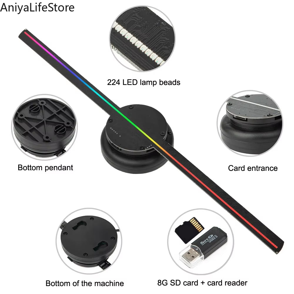 40CM 3D Holographic Projector Fan 224 LED Lamp Beads Advertising Machine Logo Display WIFI Hologram Imaging Player Light