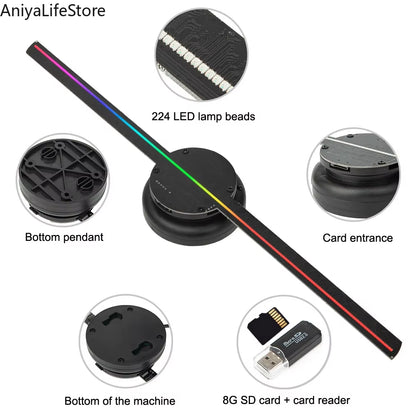 40CM 3D Holographic Projector Fan 224 LED Lamp Beads Advertising Machine Logo Display WIFI Hologram Imaging Player Light