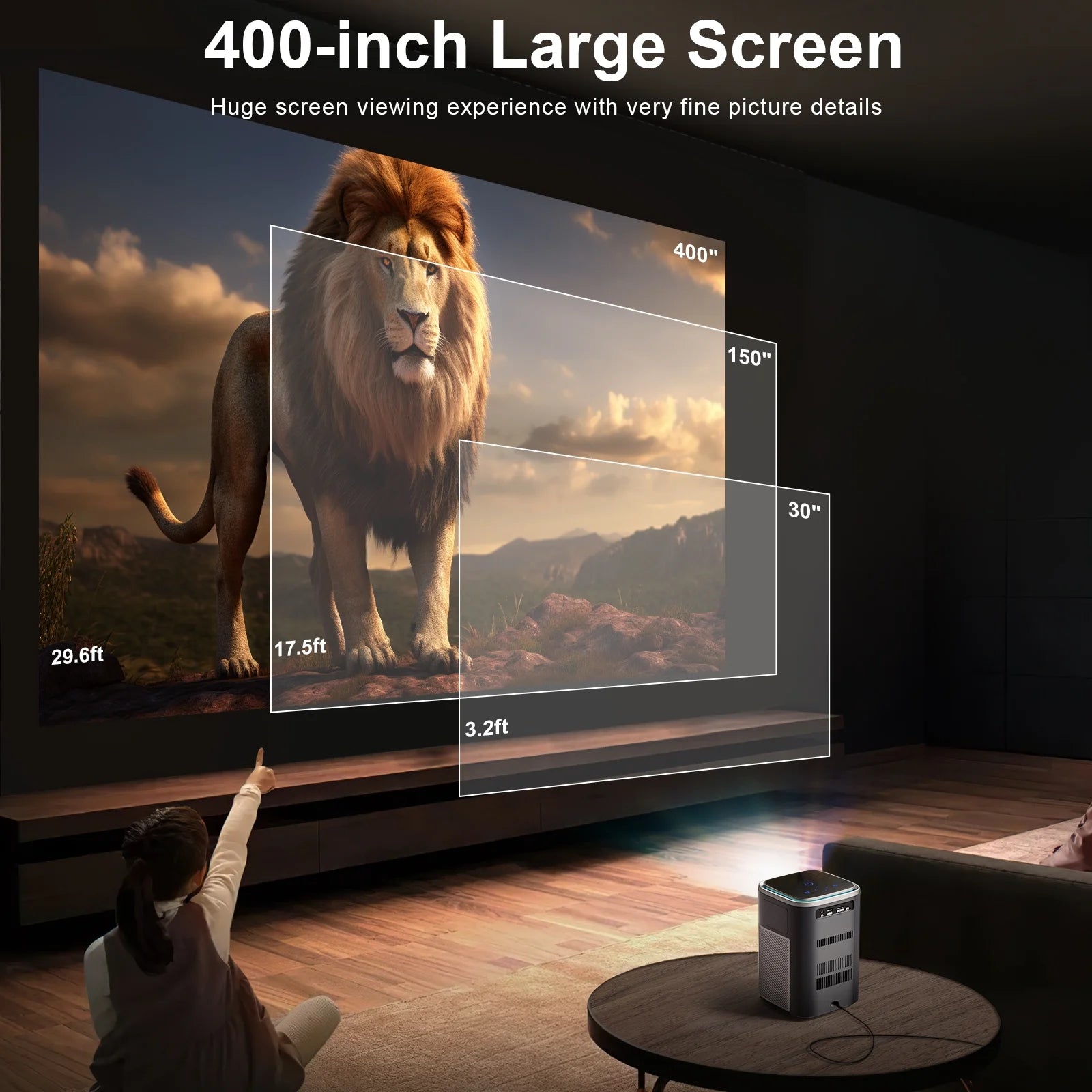 Projector with 5G Wifi and Bluetooth,4K Support 600ANSI Native 1080P Home Theater Projector