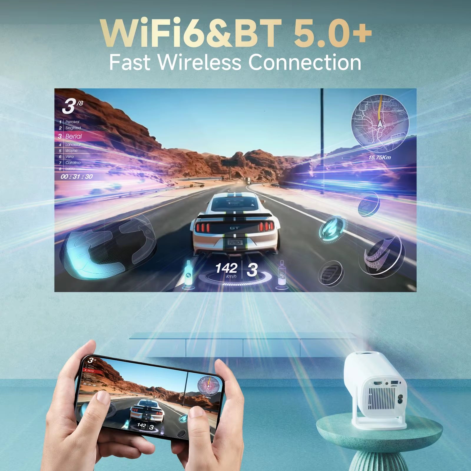 Android 14 P30PRO Supports 720P Screen Mirroring Smart Projector 4K Wifi6 Smart Home Theater Outdoor Portable Projector