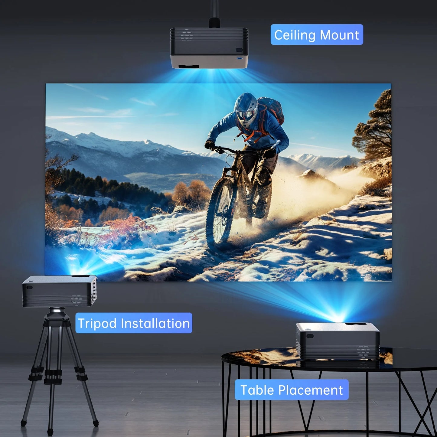 Projector with Wifi and Bluetooth, 2024 Upgrade Outdoor & Camping Projector, Mini Movie Projector Supports 1080P, Wireless & Wired Portable Projector for Home Entertainment & Camping Nights