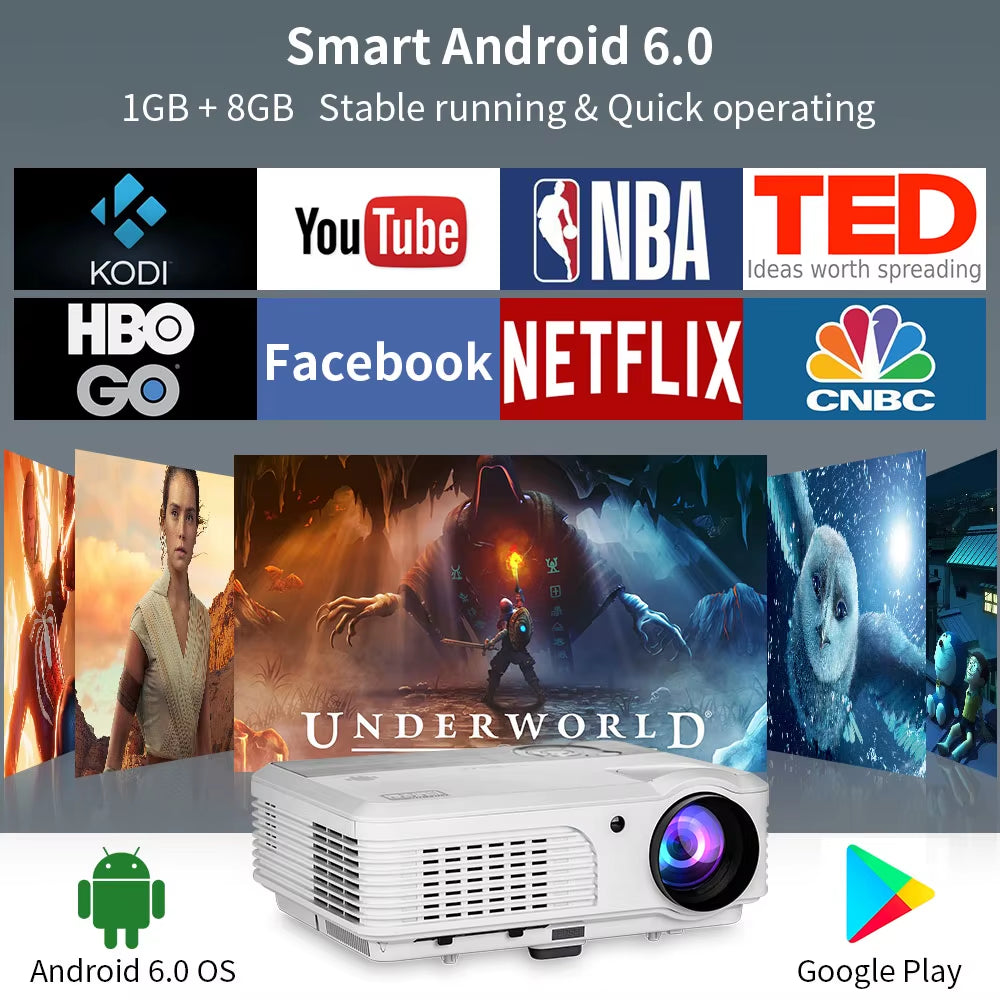 4K 10000 Lumens Android Beamer Projector Outdoors Full HD 1080P 8K Video Dolby Audio Home Theater Wifi Portable Proyector