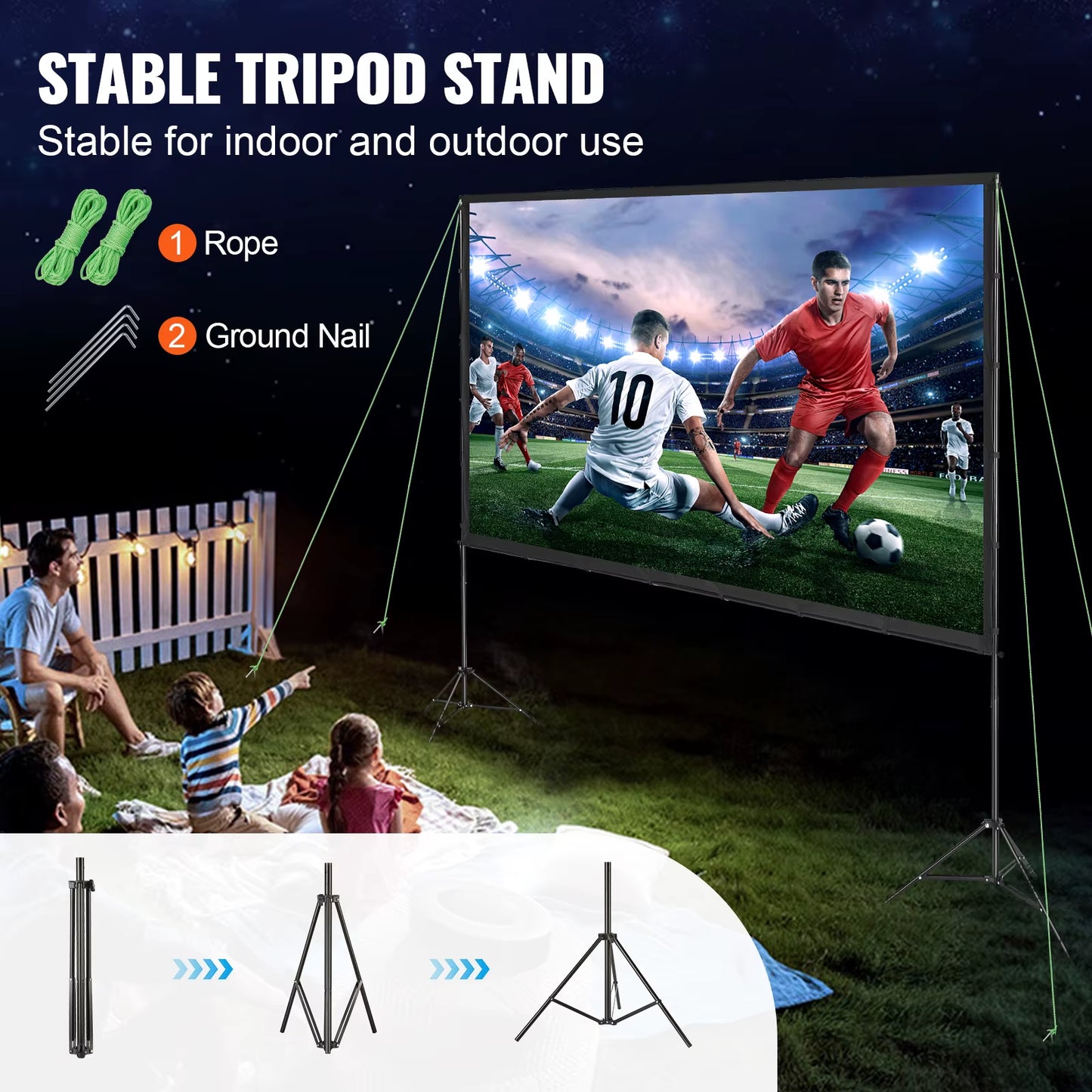 Succebuy Projector Screen with Stand 100 120 150 Inch 16:9 4K 1080 HD Portable Projection Screen for Home Office Theater Cinema