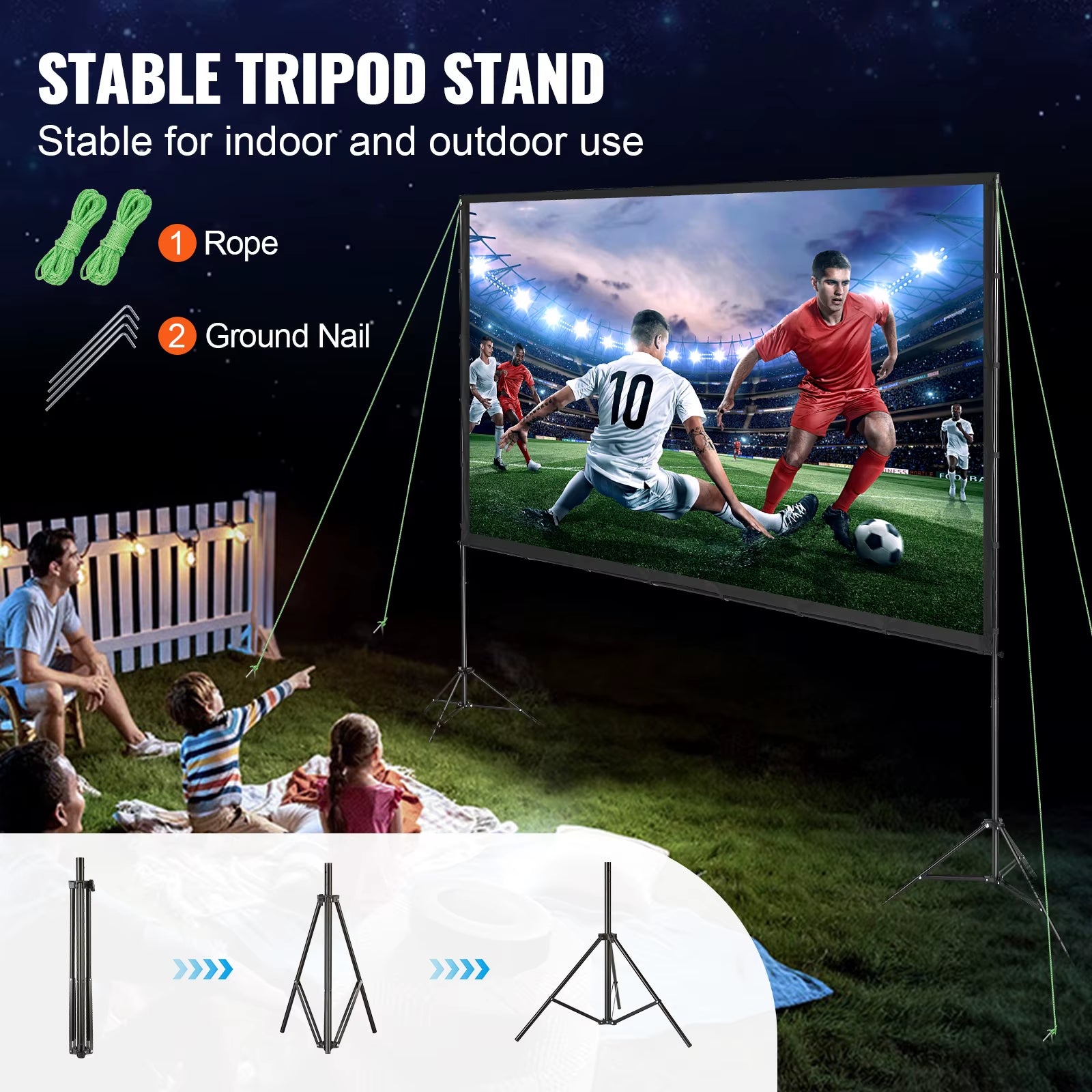 Succebuy Projector Screen with Stand 100 120 150 Inch 16:9 4K 1080 HD Portable Projection Screen for Home Office Theater Cinema