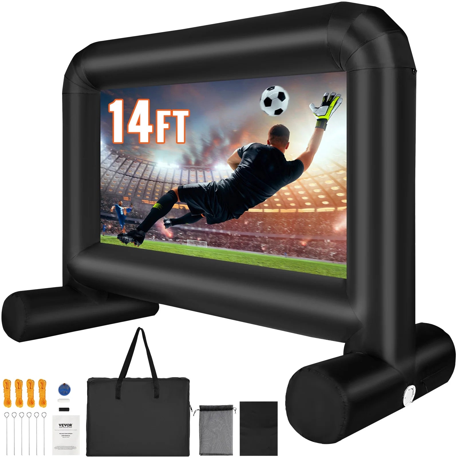 Outdoor Cinema Display, 14 FT Air-Filled Projection Screen with Air Pump and Transport Sack, Dual-Sided Display, Durable Oxford Material Inflated Display for Exterior Gatherings