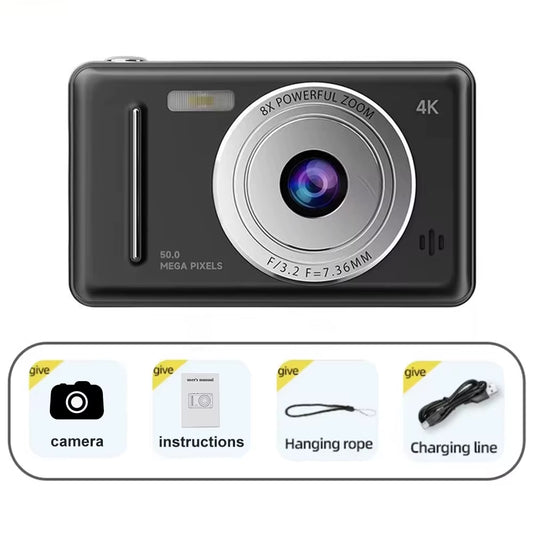4K Digital Camera 50MP HD Retro Pocket Cameras Photography Travel Selfie Entry-Level Small Camera with 8X Zoom Compact Camcorder
