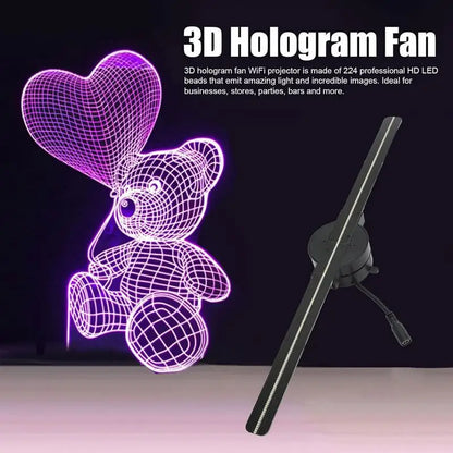 3D Hologram Fan Wifi 3D Holographic Projector Advertising Display Light HD Holographic Projector for Stores Bars Party Xmas