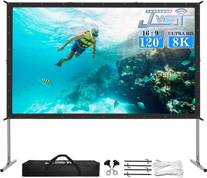 Projector Screen and Stand, 120 Inch Outdoor Movie Screen-Upgraded 3 Layers PVC 16:9 Outdoor Projector Screen,Video Projection Screen with Carrying Bag for Home Backyard(Rear Projection Screen)