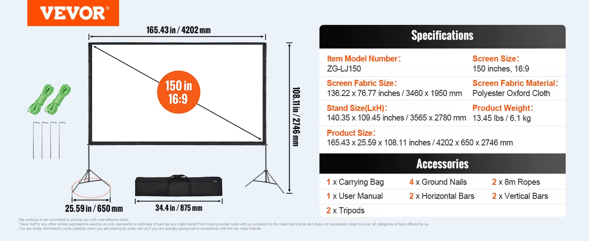 Projector Screen with Stand 100 120 150 Inch 16:9 4K 1080 HD Portable Projection Screen for Home Office Theater Cinema