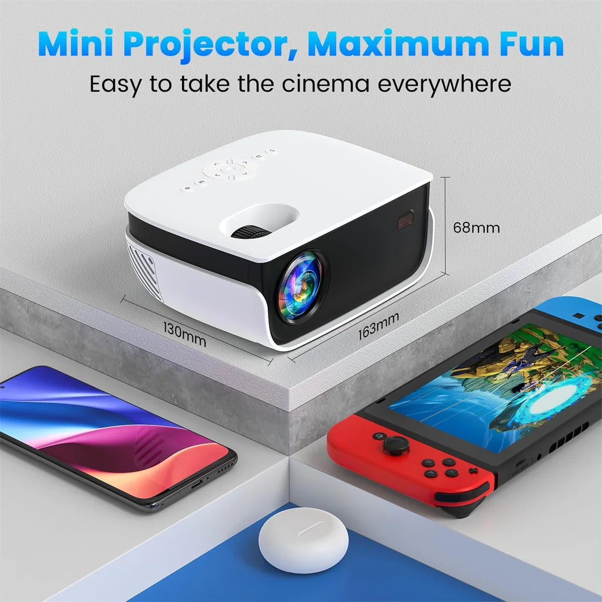1080P Mini Projector with Bluetooth,Keystone Correction,Up to Support 240'' Screen