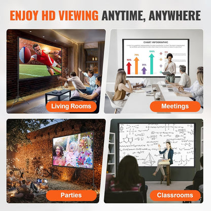 Projector Screen with Stand, 120 Inch 16:9 4K 1080 HD Outdoor Movie Screen With