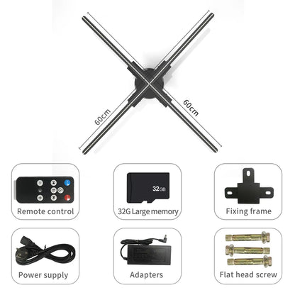 60Cm 3D Holographic Projector Fan 720 LED Hologram Projector Player Lamp Wifi Control Sign Display Advertising Machine